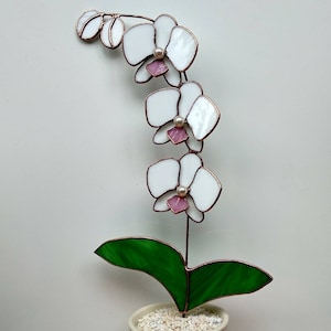 Stained glass orchid Glass flower with stem 3d Stained glass flowers Orchid sculpture Forever flowers Glass flower bouquet Suncatcher