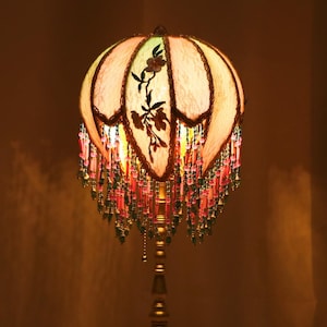 Handmade Flower-Shaped Table Lamp: Vintage Embroidered Lampshade, Brass Base, Hotel Bedroom decoration