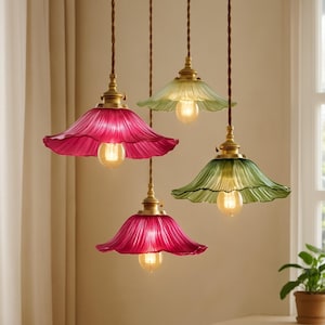 Vintage Floral Glass Pendant Light: Cottagecore Ceiling Fixture