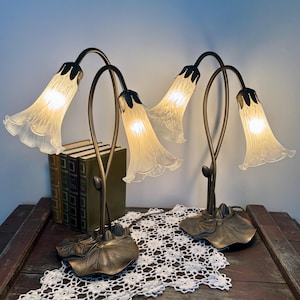 Vintage Art Nouveau Water Lily Lamp with White Glass Flower Shade – Shade Included – Lamps Sold Separately