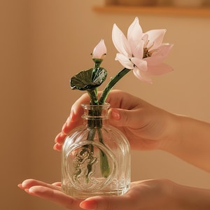 Handmade Glass Lotus Flower Figurine, Crystal Lotus Sculpture, Stained Glass Art, Unique Home Decor, Gift for Mom or Friend, Zen Home Decor