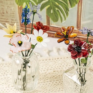 Handmade Glass Birth Month Flower Bouquet,Personalized Birth Flower Gifts,Cusotm Glass Floral Figurines,Gift for Mom,Gift for Her,Home Decor