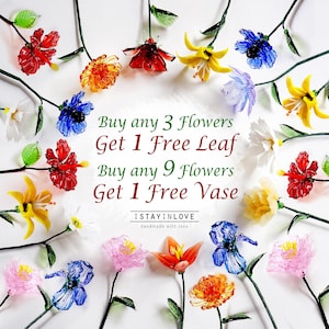 Glass Birth Flowers, Birth Month Flower Bouquet, Lily of the Valley, Carnation, Iris, Daisy, Rose