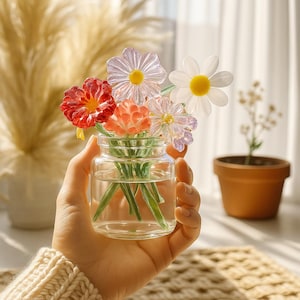 Hand Blown Glass Flower Bouquet, Personalized Floral Keepsake